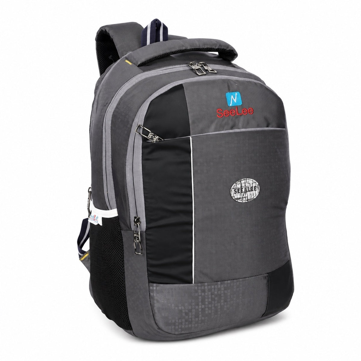SeeNLee Unisex Laptop Backpack with Multiple Compartments, Bottle Pocket & Padded Shoulder Straps | Spacious College, School, Office & Travel Backpack – Grey & Black