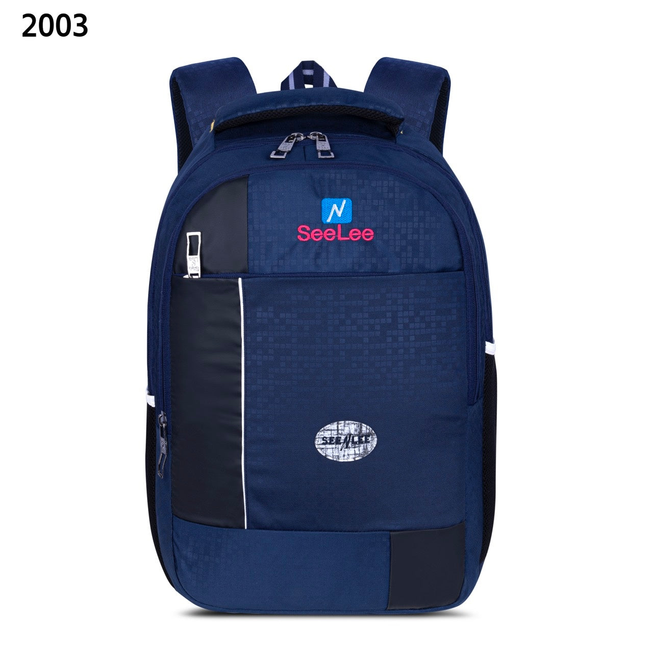 SeeNLee Unisex Laptop Backpack with Multiple Compartments, Bottle Pocket & Padded Shoulder Straps | Spacious College, School, Office & Travel Backpack – Navy Blue & Black