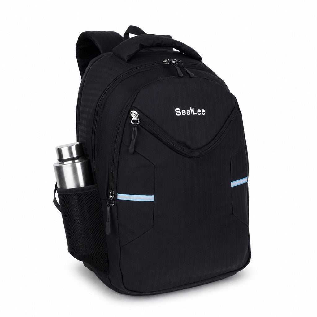SeeNLee Unisex Laptop Backpack with Multiple Compartments, Bottle Pocket & Padded Shoulder Straps | Spacious School, College, Office & Travel Backpack – Black