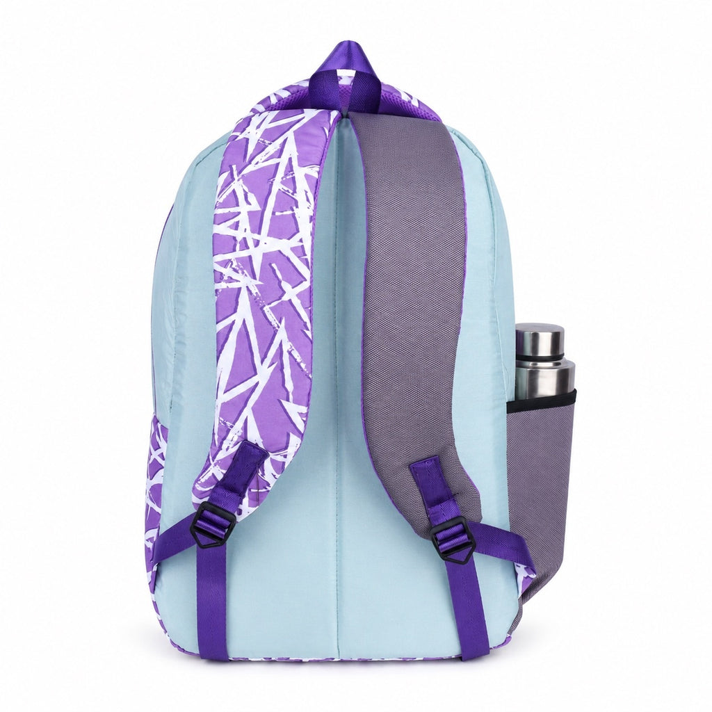 SeeNLee Unisex Printed Laptop Backpack with Multiple Compartments, Bottle Pocket & Padded Shoulder Straps | Spacious College, School, Office & Travel Backpack – Purple & Sky Blue