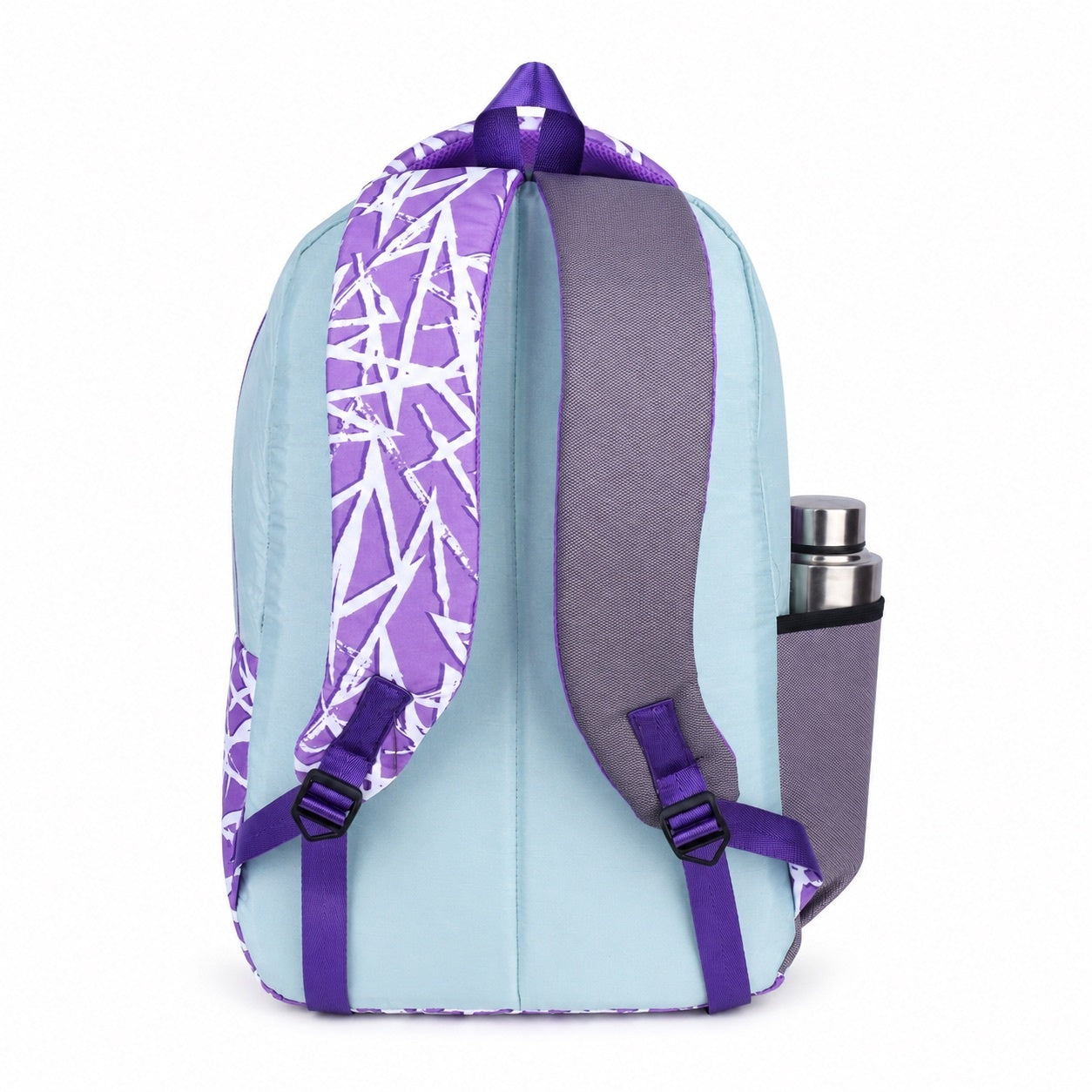 SeeNLee Unisex Printed Laptop Backpack with Multiple Compartments, Bottle Pocket & Padded Shoulder Straps | Spacious College, School, Office & Travel Backpack – Purple & Sky Blue
