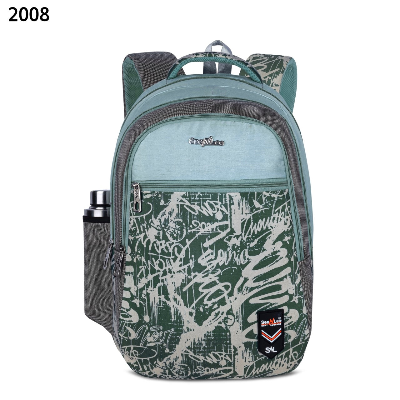 SeeNLee Unisex Printed Laptop Backpack with Multiple Compartments, Bottle Pocket & Padded Shoulder Straps | Stylish School, College, Office & Travel Bag – Aqua Blue & Dark Green