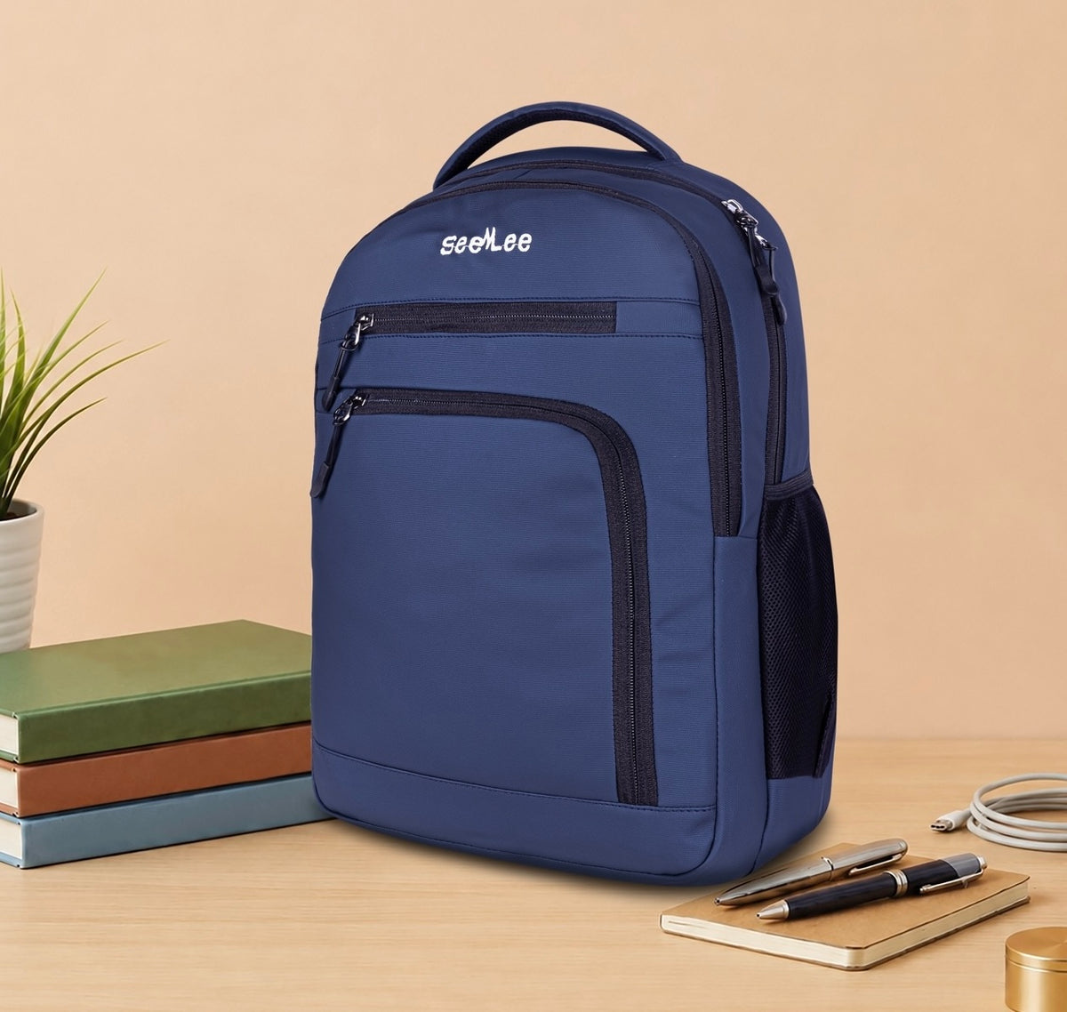 SeeNLee Unisex Laptop Backpack with Multiple Compartments, Quick Access Front Pockets, Bottle Pocket & Padded Shoulder Straps | College, School, Office & Travel Backpack – Navy Blue