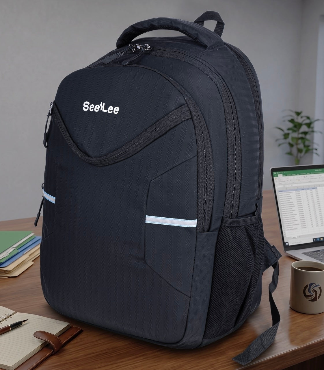SeeNLee Unisex Laptop Backpack with Multiple Compartments, Bottle Pocket & Padded Shoulder Straps | Spacious School, College, Office & Travel Backpack – Black