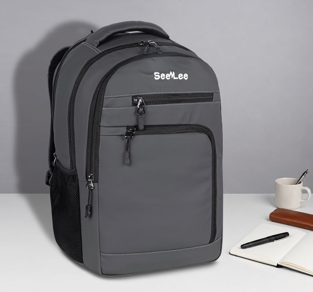 SeeNLee Unisex Laptop Backpack with Multiple Compartments, Quick Access Front Pockets, Bottle Pocket & Padded Shoulder Straps | College, School, Office & Travel Backpack – Grey