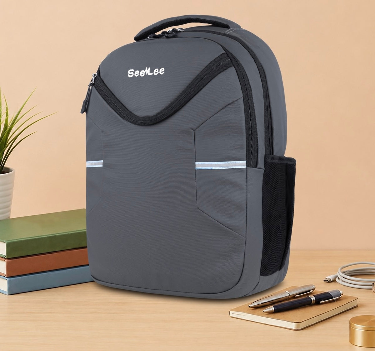 SeeNLee Unisex Laptop Backpack with Multiple Compartments, Bottle Pocket & Padded Shoulder Straps | Spacious School, College, Office & Travel Backpack – Grey