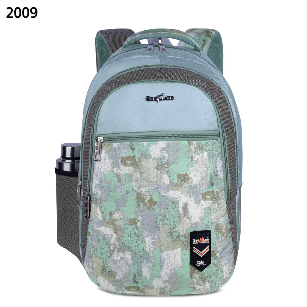 SeeNLee Unisex Printed Laptop Backpack with Multiple Compartments, Bottle Pocket & Padded Shoulder Straps | Spacious School, College, Office & Travel Backpack – Mint Green & Grey