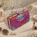 KarryQ Rani Pink Sequin Oval Embroidered Top Handle Box Clutch
