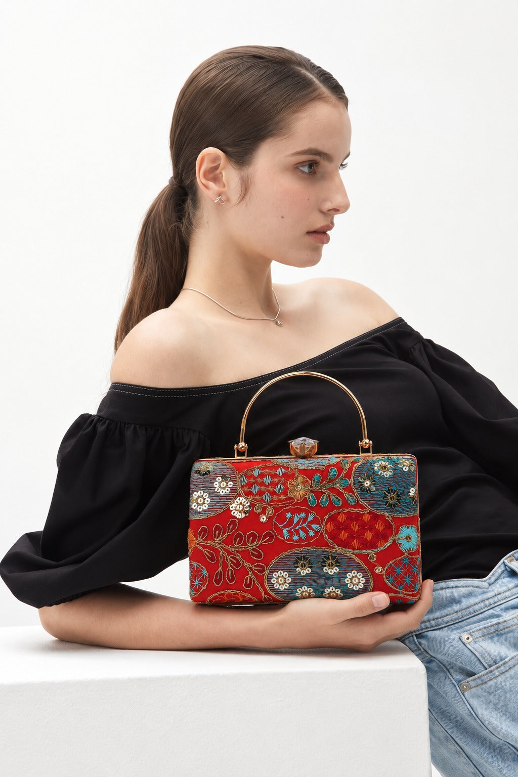 KarryQ Red Sequin Oval Box Clutch