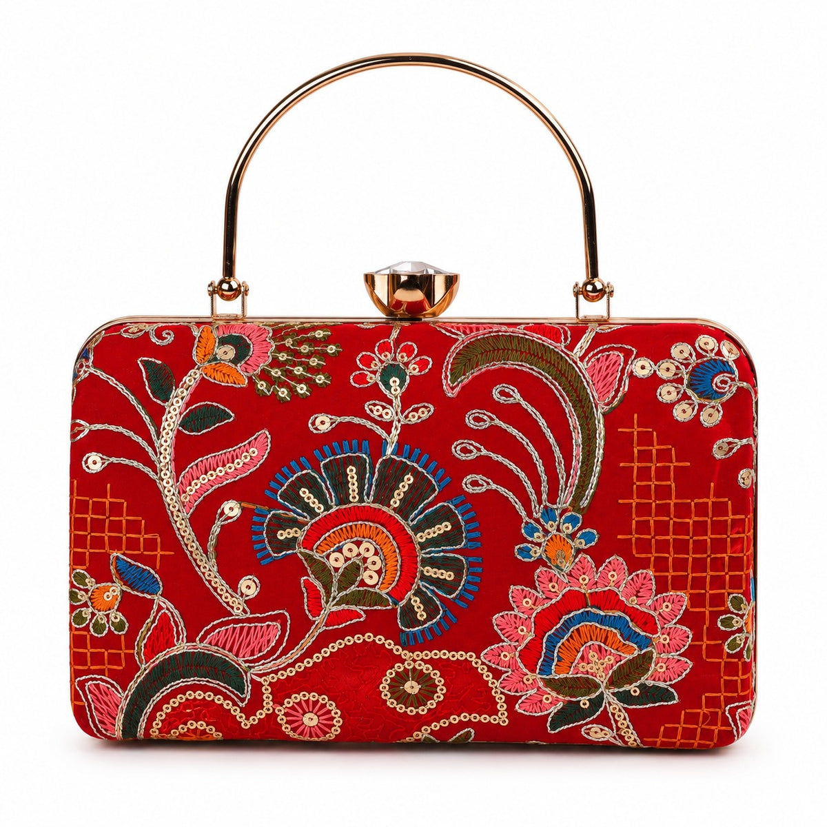 KarryQ Red Floral Jaal Box Clutch