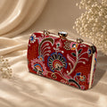 KarryQ Red Floral Jaal Embroidered Top Handle Box Clutch