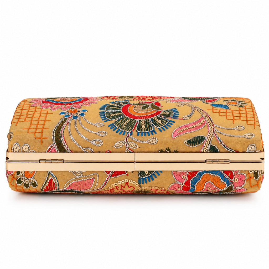 KarryQ Mustard Yellow Floral Jaal Box Clutch