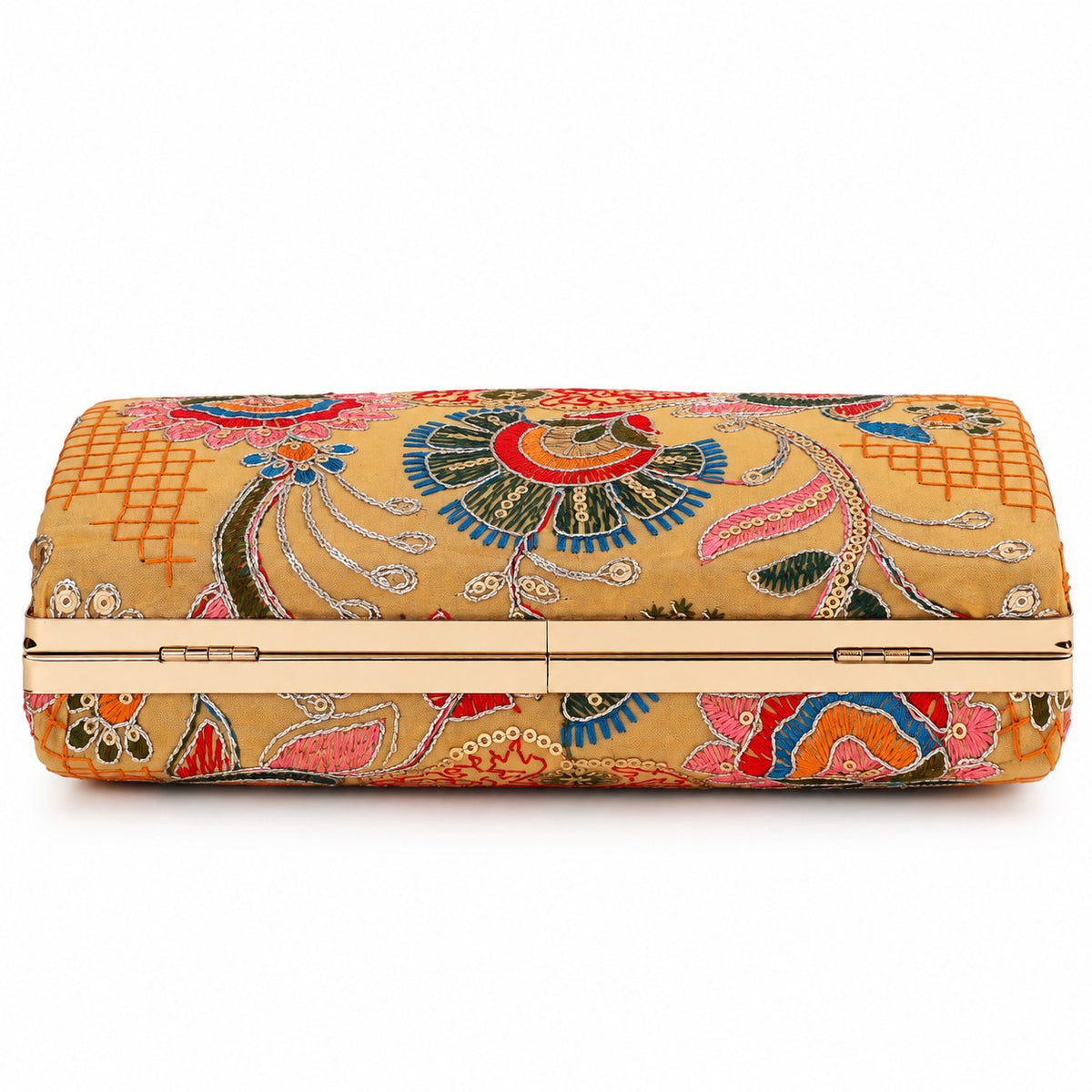 KarryQ Mustard Yellow Floral Jaal Box Clutch