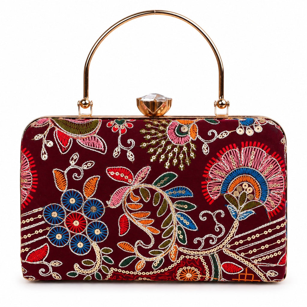 KarryQ Maroon Floral Paisley Box Clutch