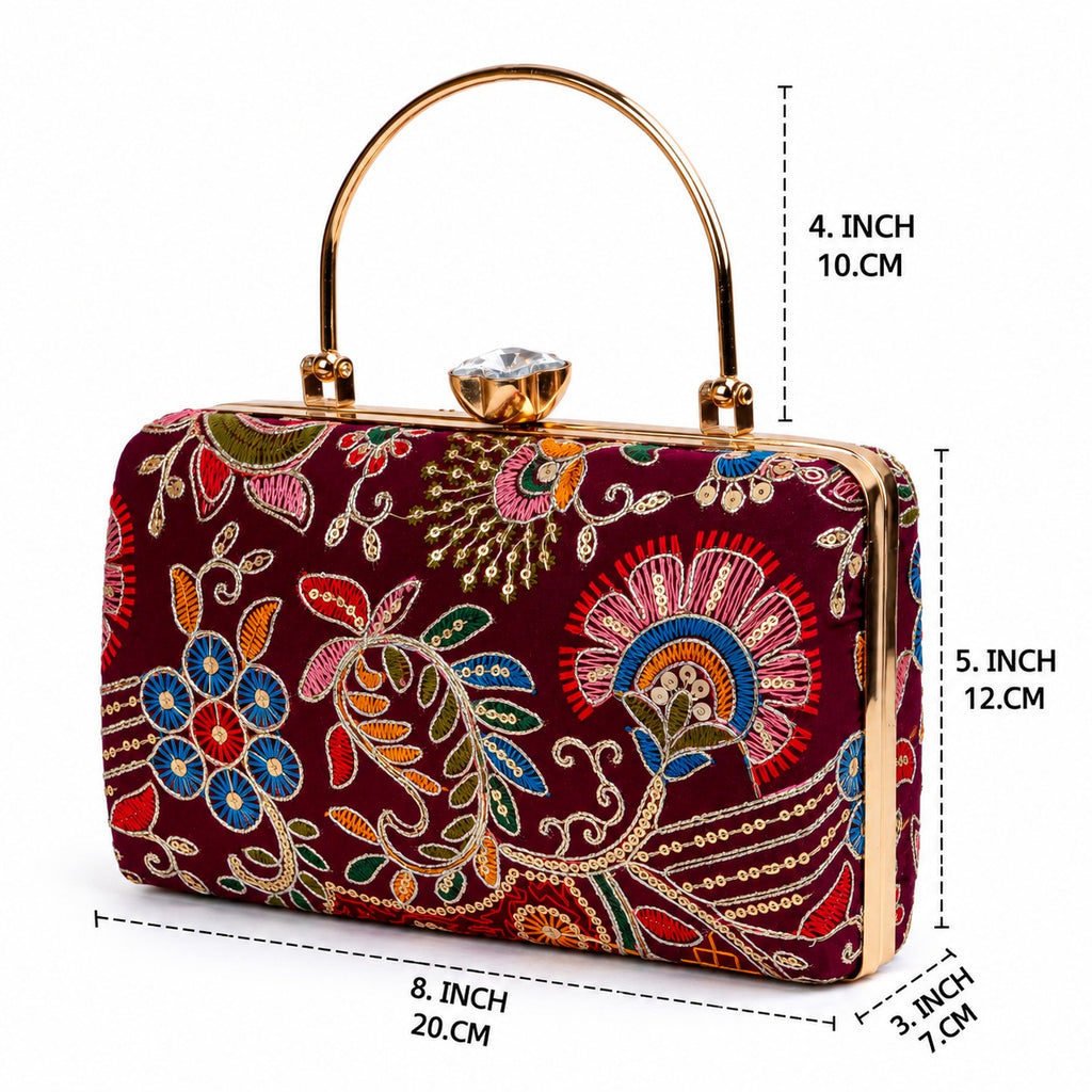 KarryQ Maroon Floral Paisley Box Clutch