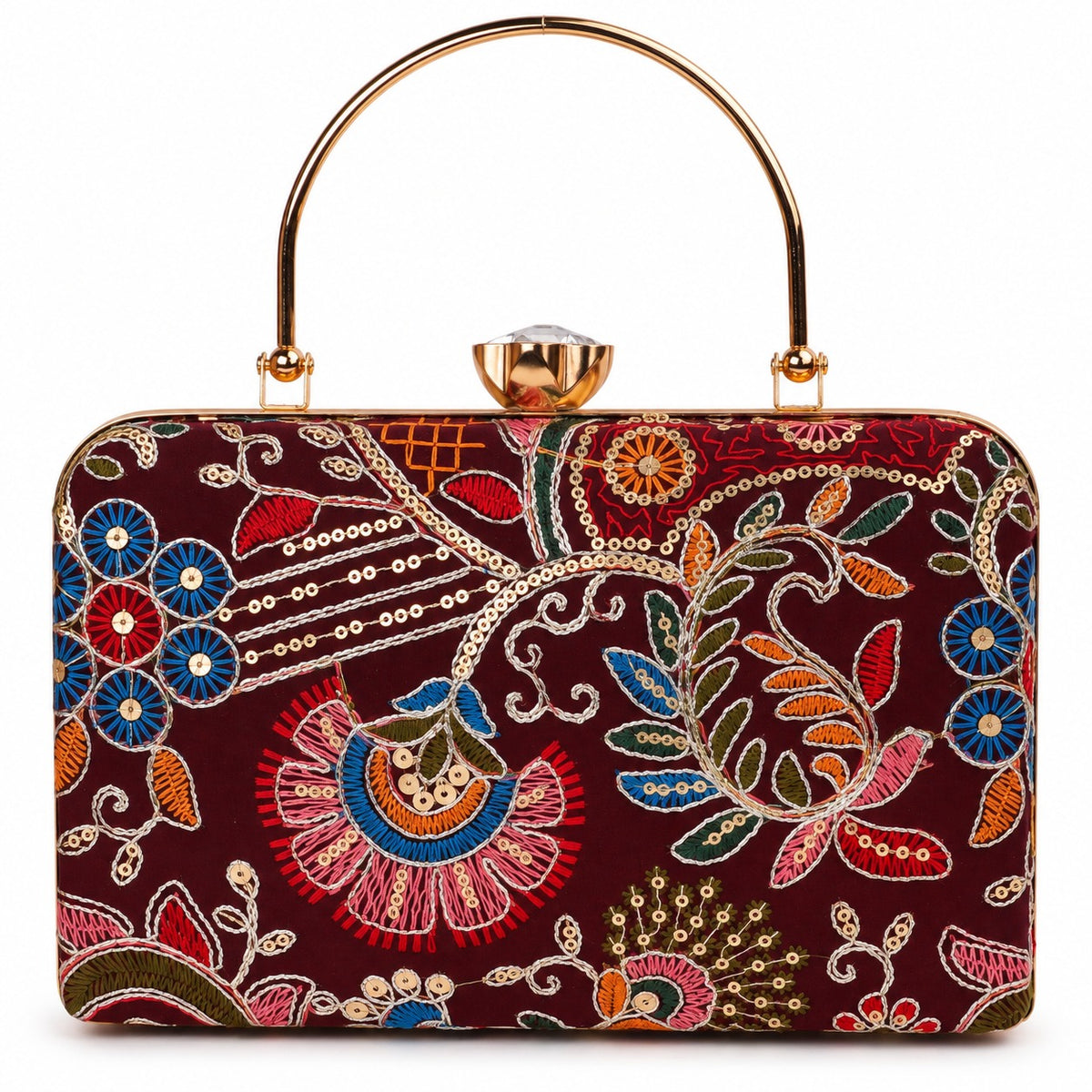 KarryQ Maroon Floral Paisley Box Clutch