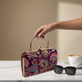 KarryQ Maroon Floral Paisley Embroidered Top Handle Box Clutch