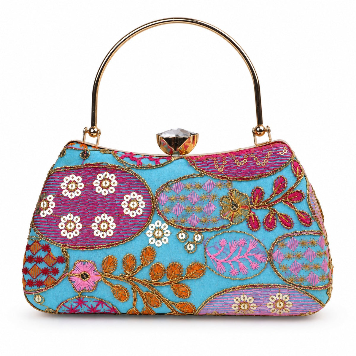KarryQ Sky Blue Sequin Oval Curved Frame Clutch
