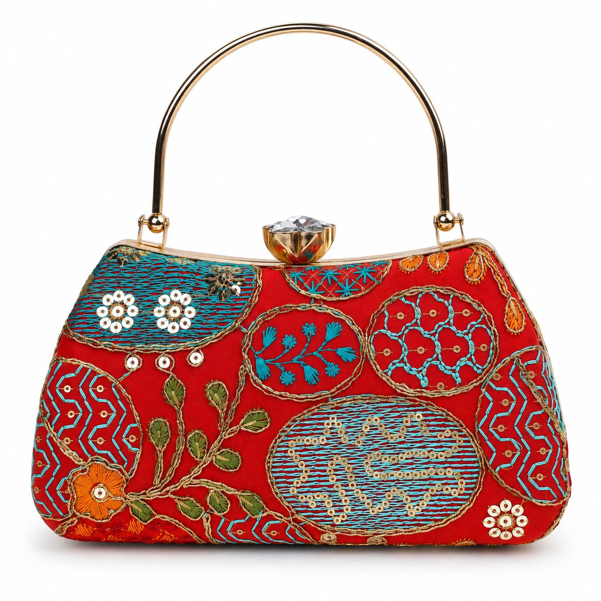 KarryQ Red Sequin Oval Curved Frame Clutch
