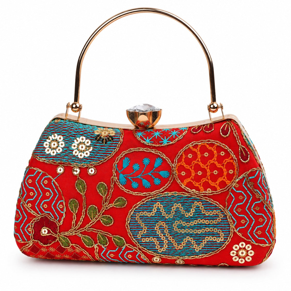KarryQ Red Sequin Oval Curved Frame Clutch
