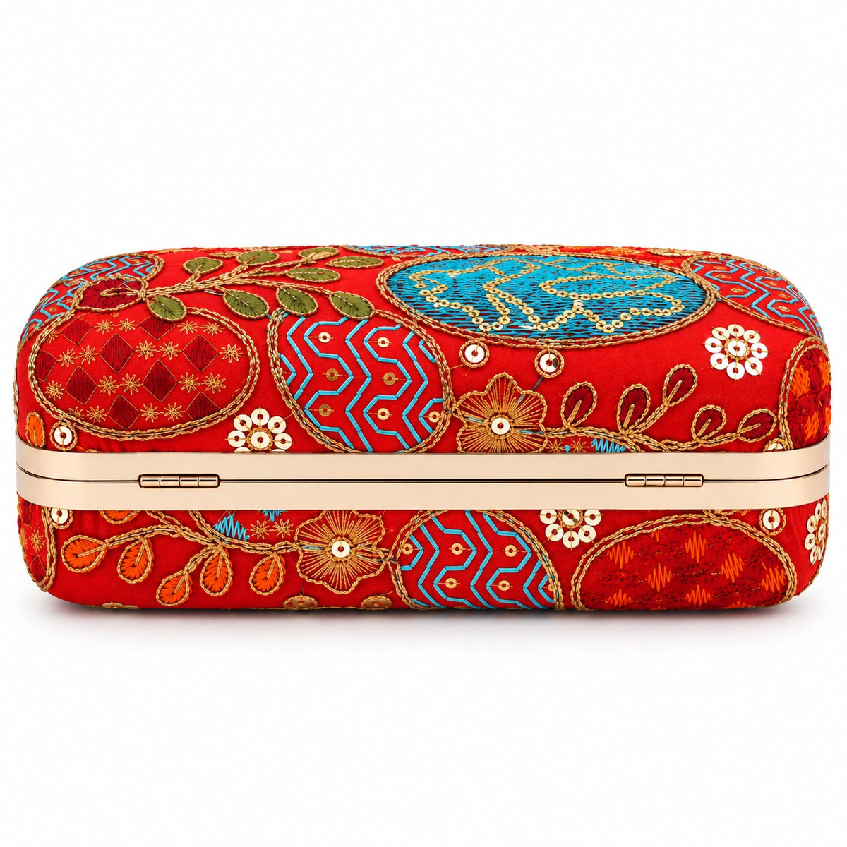 KarryQ Red Sequin Oval Curved Frame Clutch