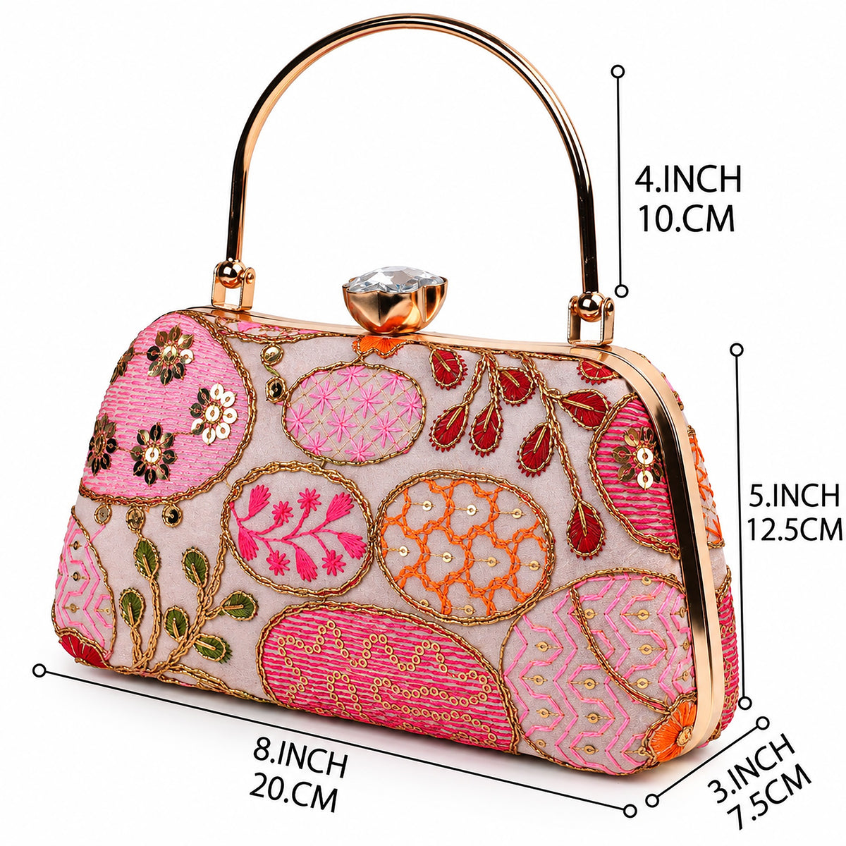 KarryQ Peach Sequin Oval Curved Frame Clutch