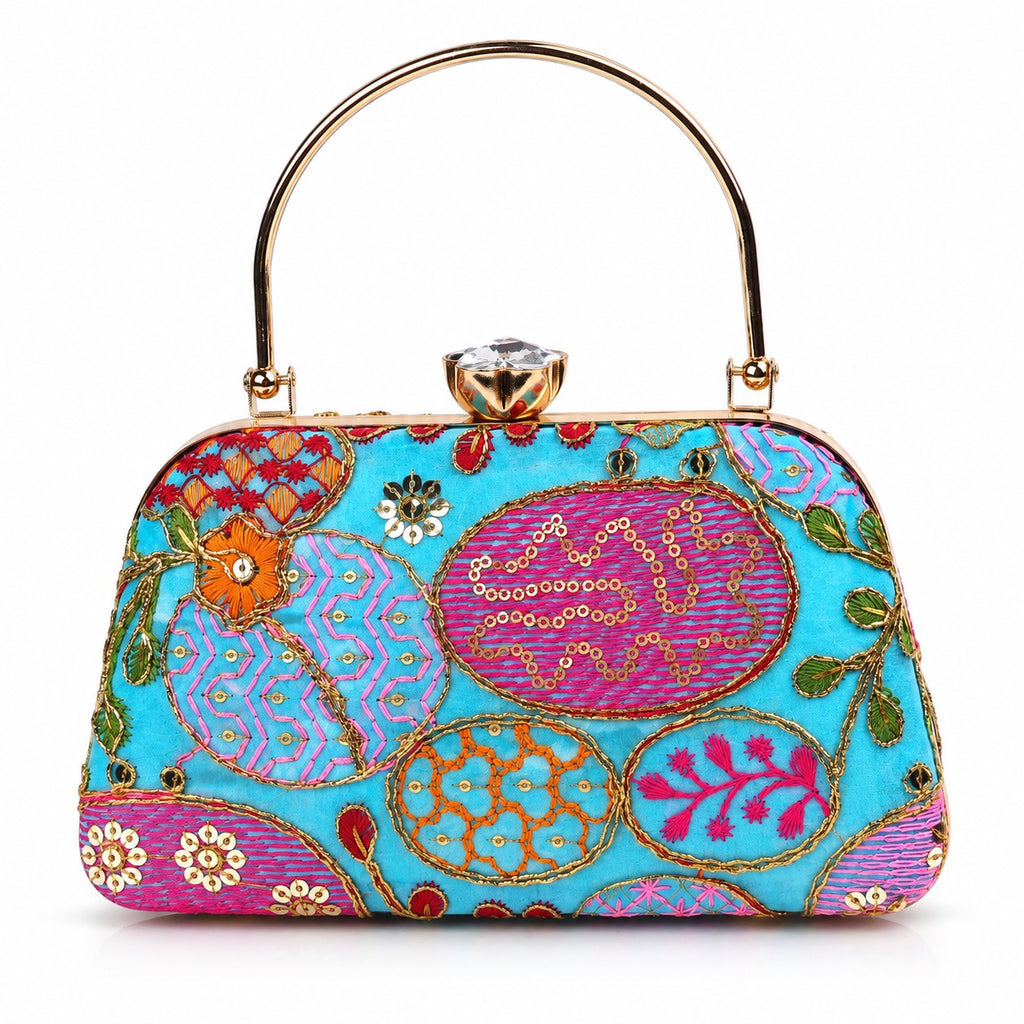 KarryQ Turquoise Sequin Oval Curved Frame Clutch
