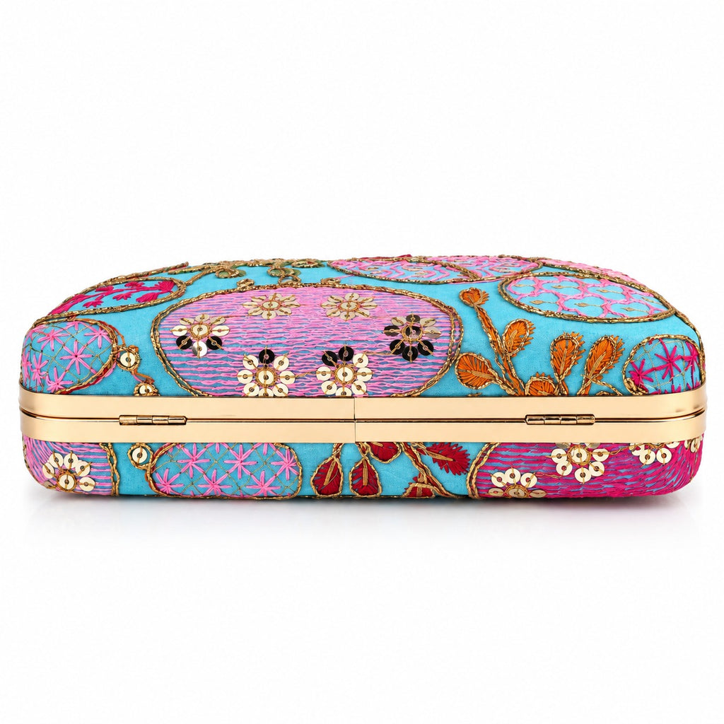 KarryQ Turquoise Sequin Oval Curved Frame Clutch