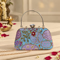 KarryQ Turquoise Sequin Oval Embroidered Curved Frame Clutch