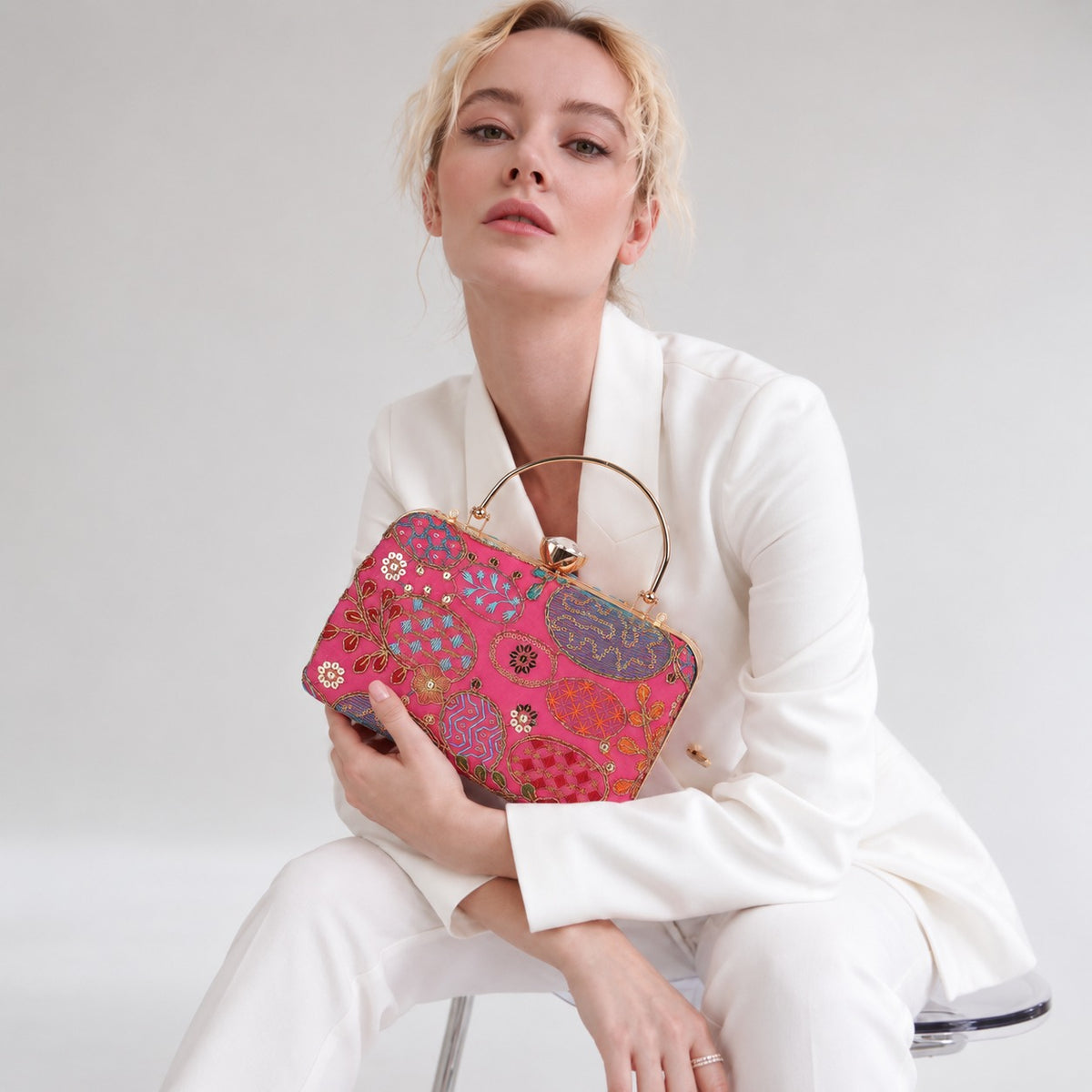 KarryQ Hot Pink Sequin Oval Box Clutch