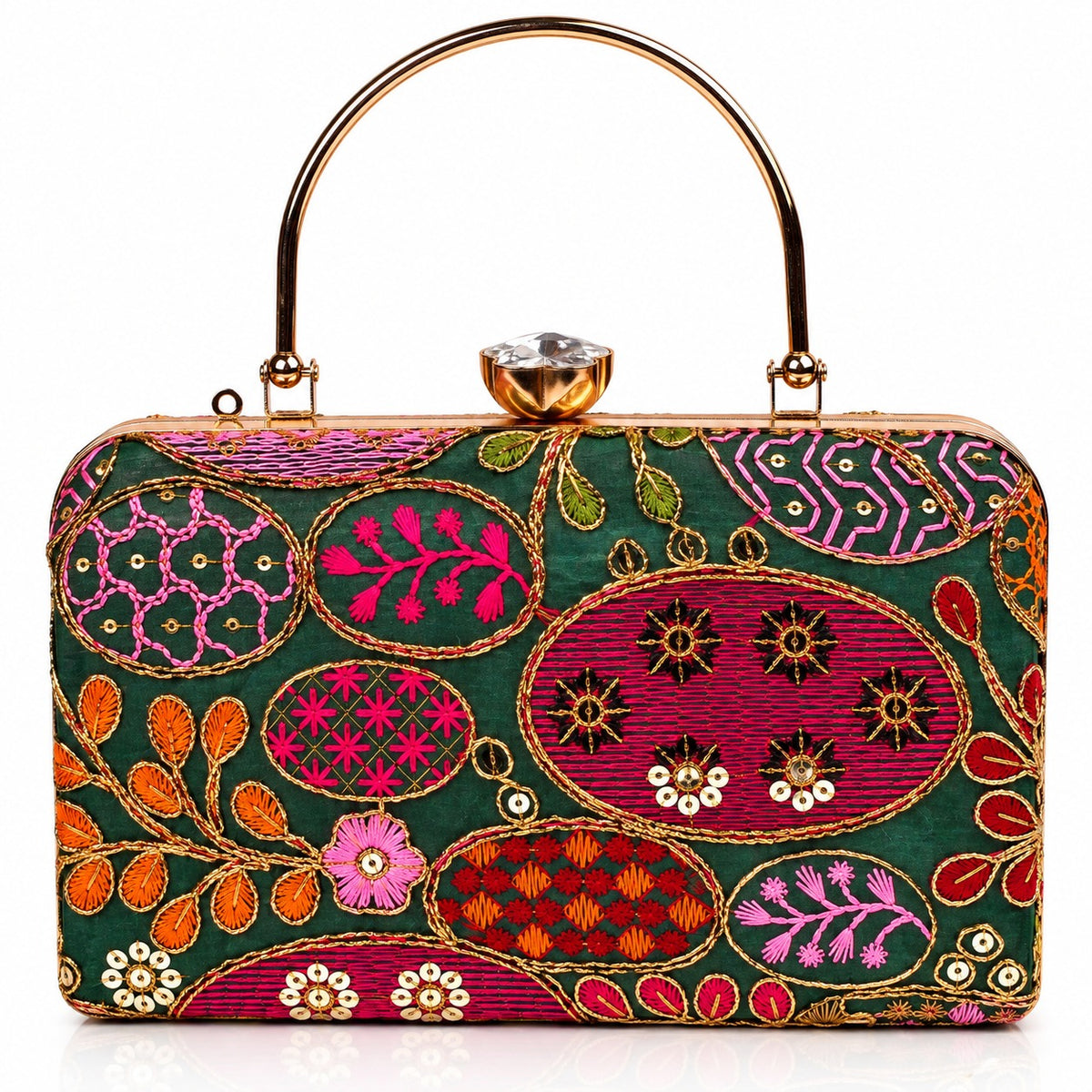 KarryQ Bottle Green Sequin Oval Box Clutch