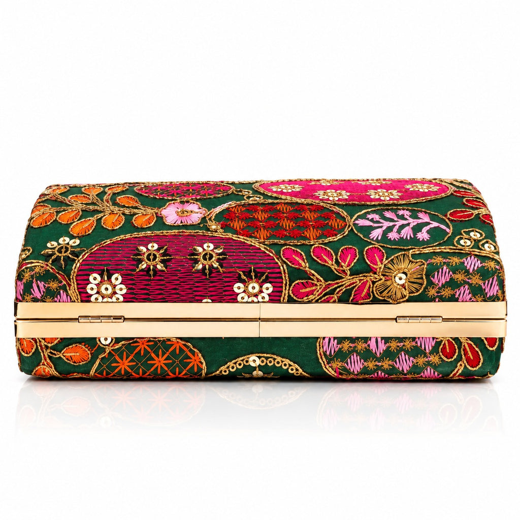 KarryQ Bottle Green Sequin Oval Box Clutch