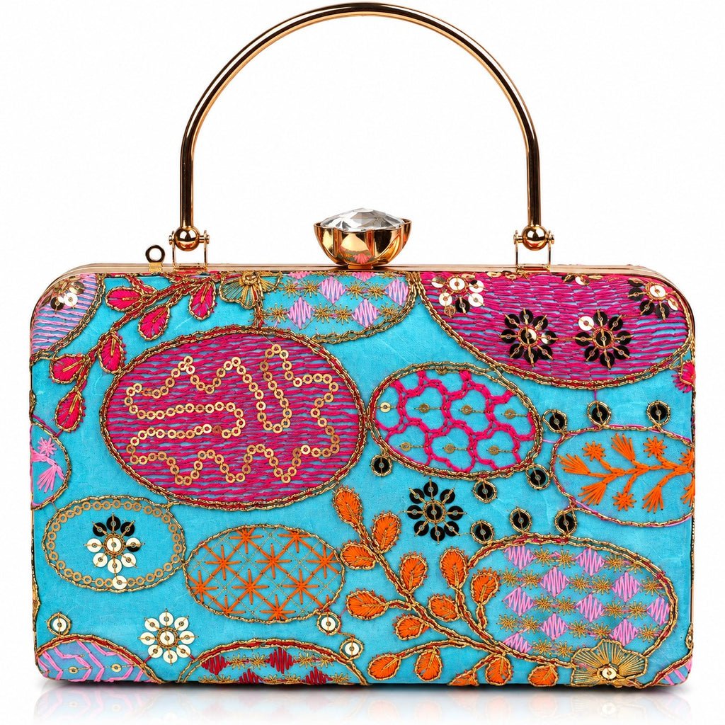 KarryQ Aqua Blue Sequin Oval Box Clutch