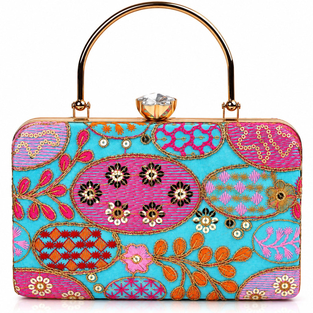KarryQ Aqua Blue Sequin Oval Box Clutch