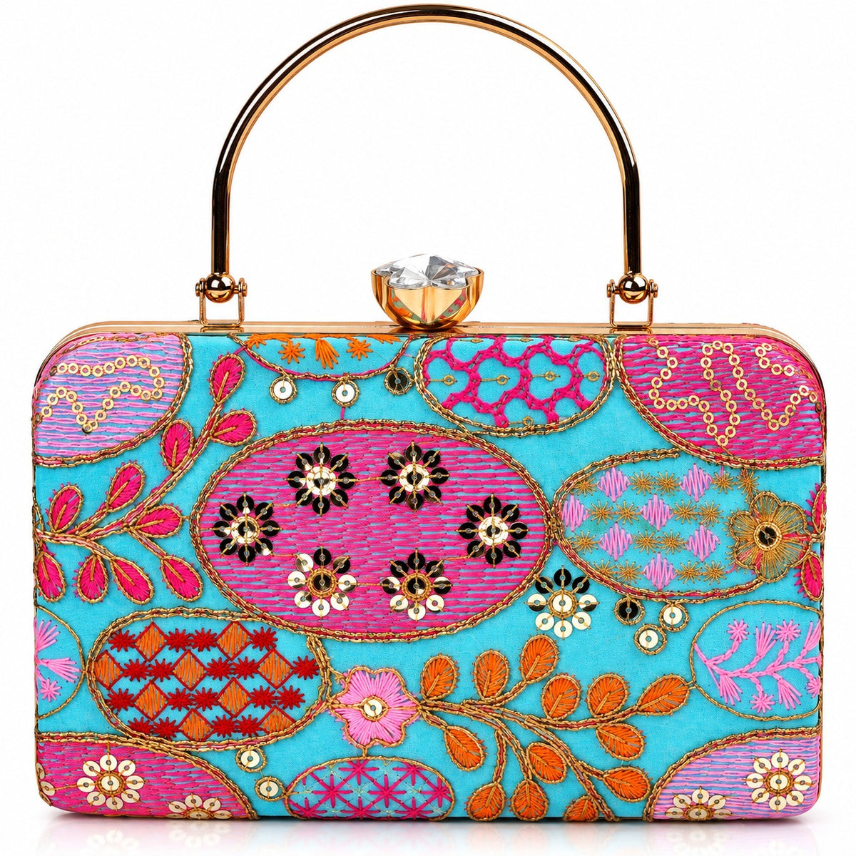 KarryQ Aqua Blue Sequin Oval Box Clutch