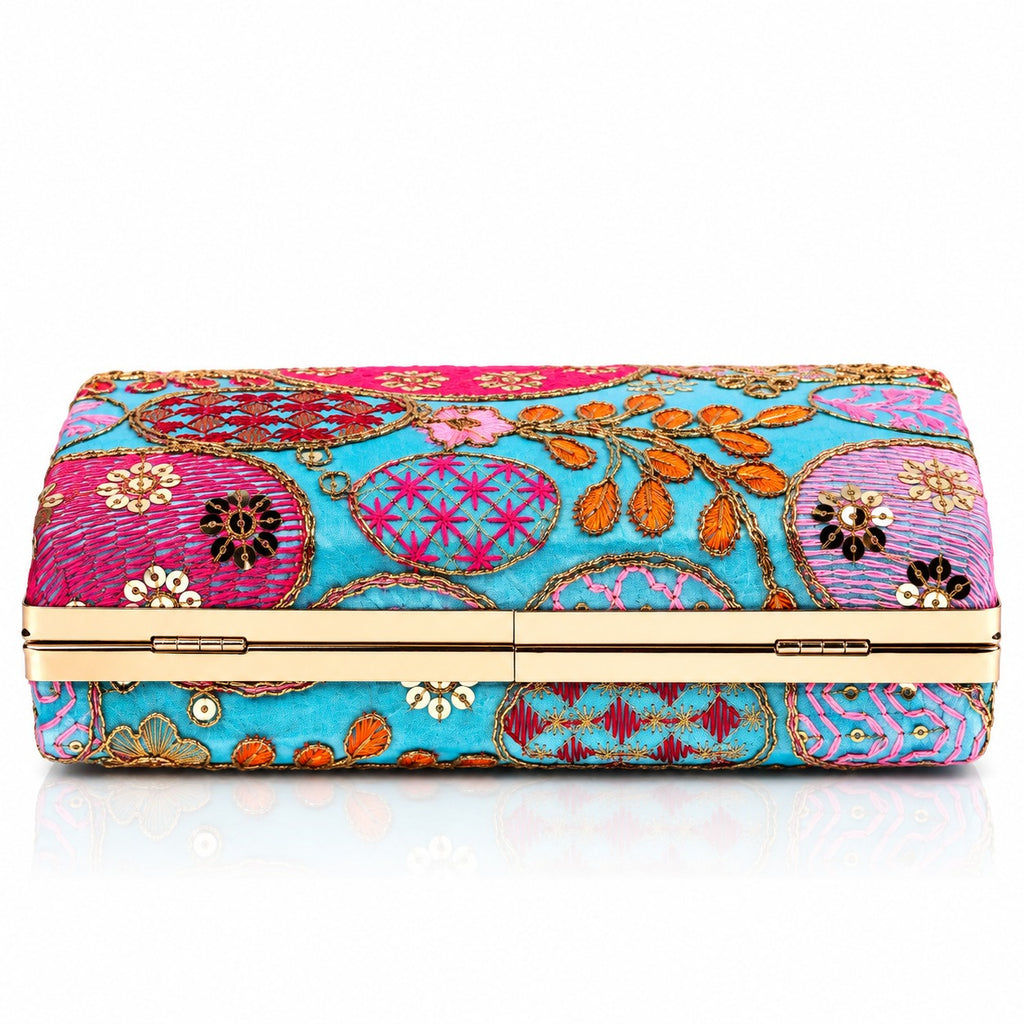 KarryQ Aqua Blue Sequin Oval Box Clutch