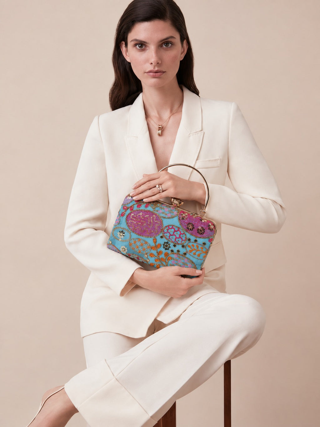 KarryQ Aqua Blue Sequin Oval Box Clutch