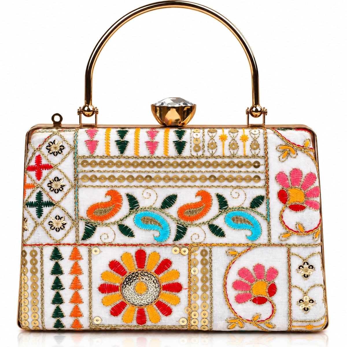 KarryQ White Patchwork Paisley Frame Handbag