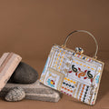 KarryQ White Patchwork Paisley Embroidered Frame Handbag