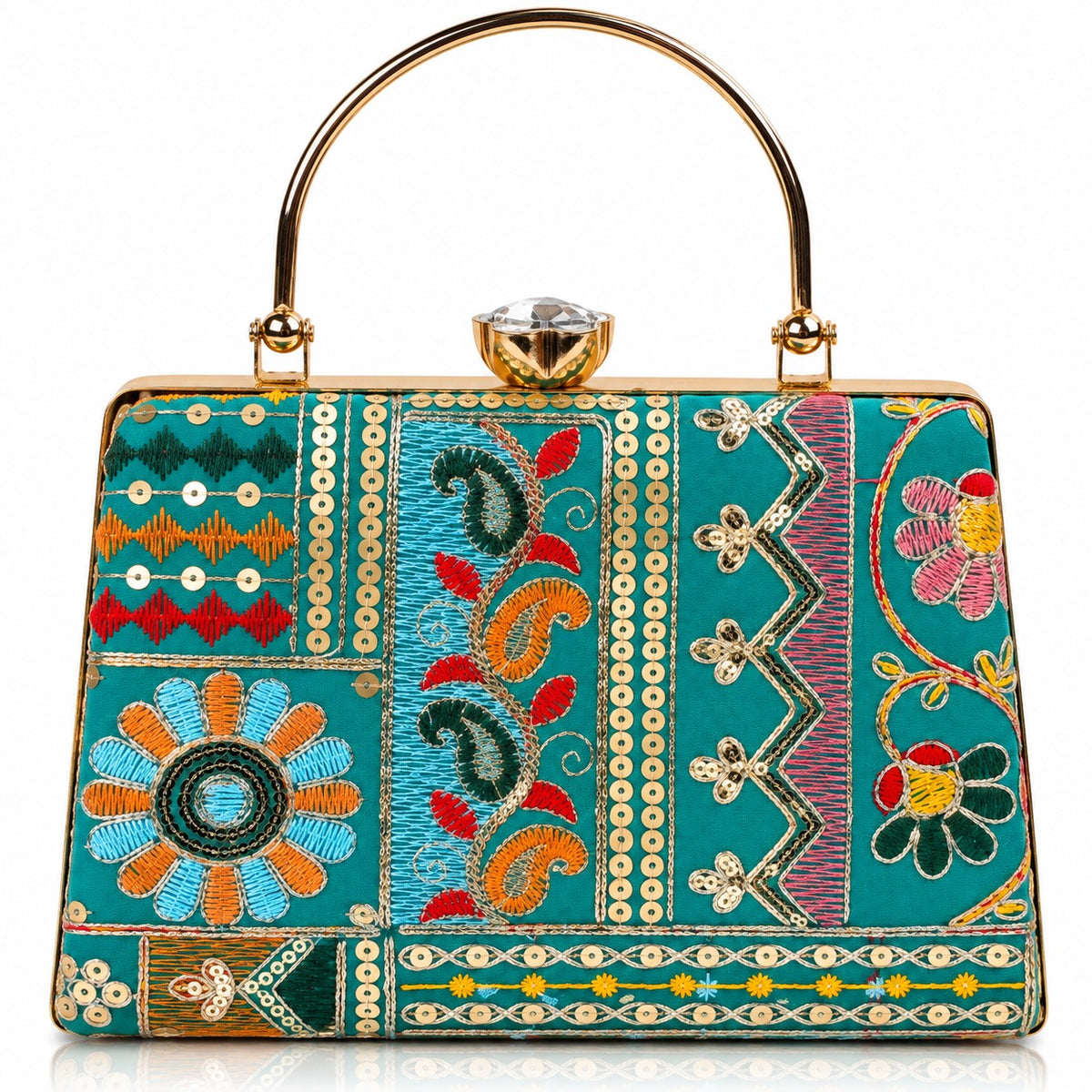 KarryQ Teal Blue Patchwork Frame Handbag