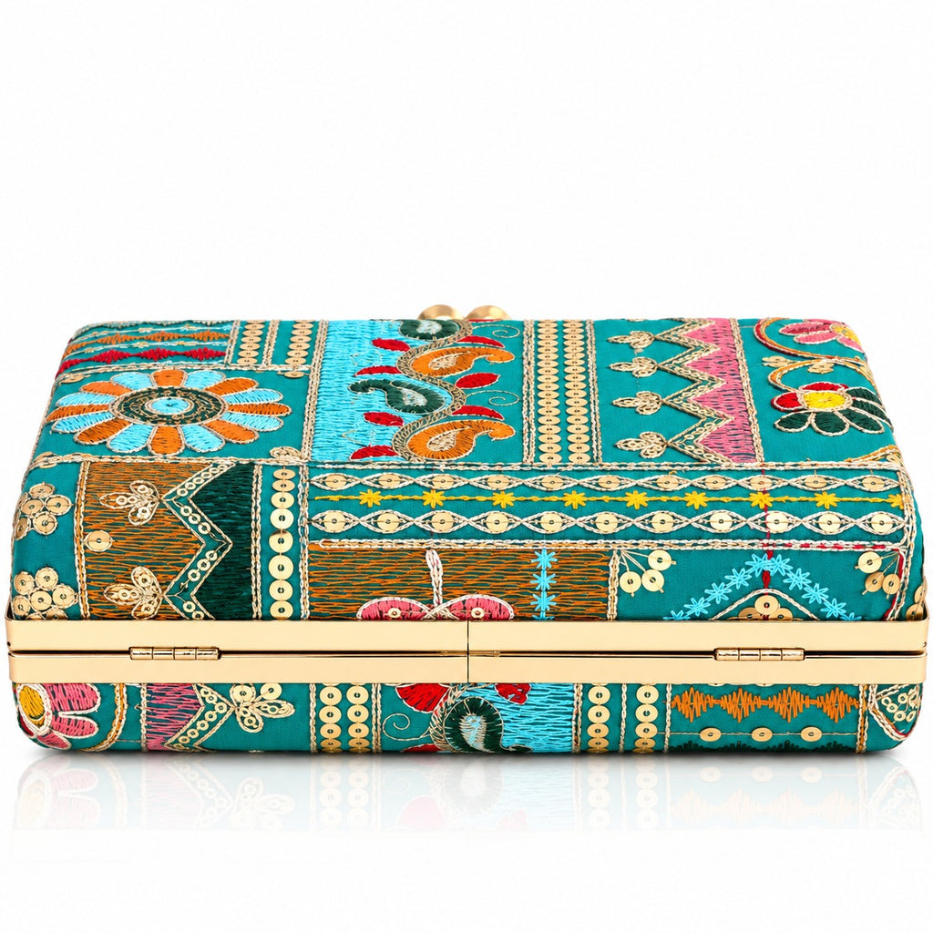 KarryQ Teal Blue Patchwork Frame Handbag