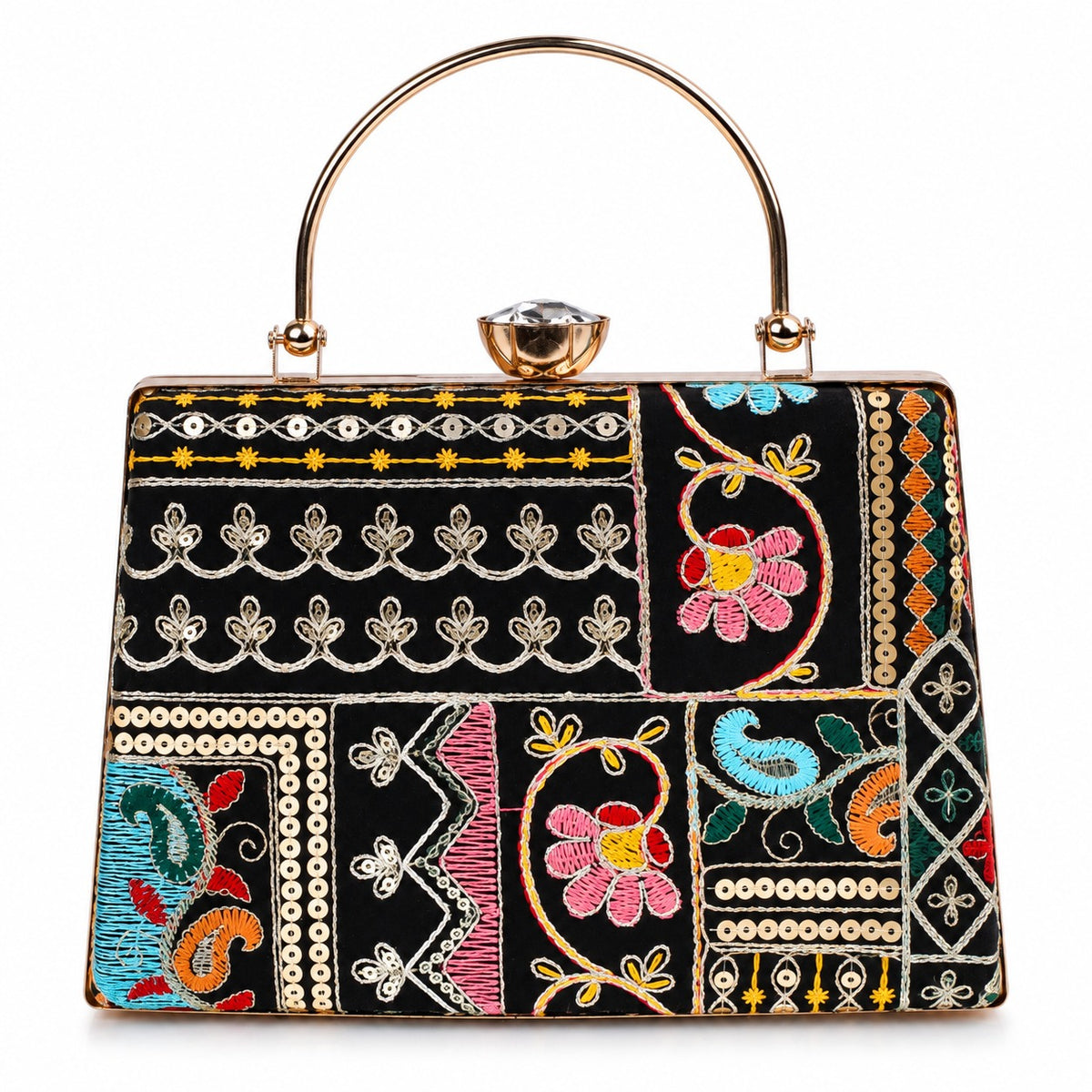 KarryQ Black Patchwork Paisley Frame Handbag