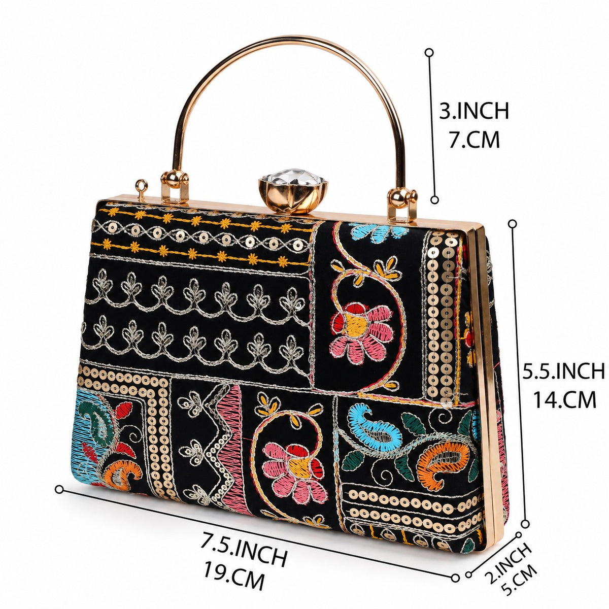 KarryQ Black Patchwork Paisley Frame Handbag
