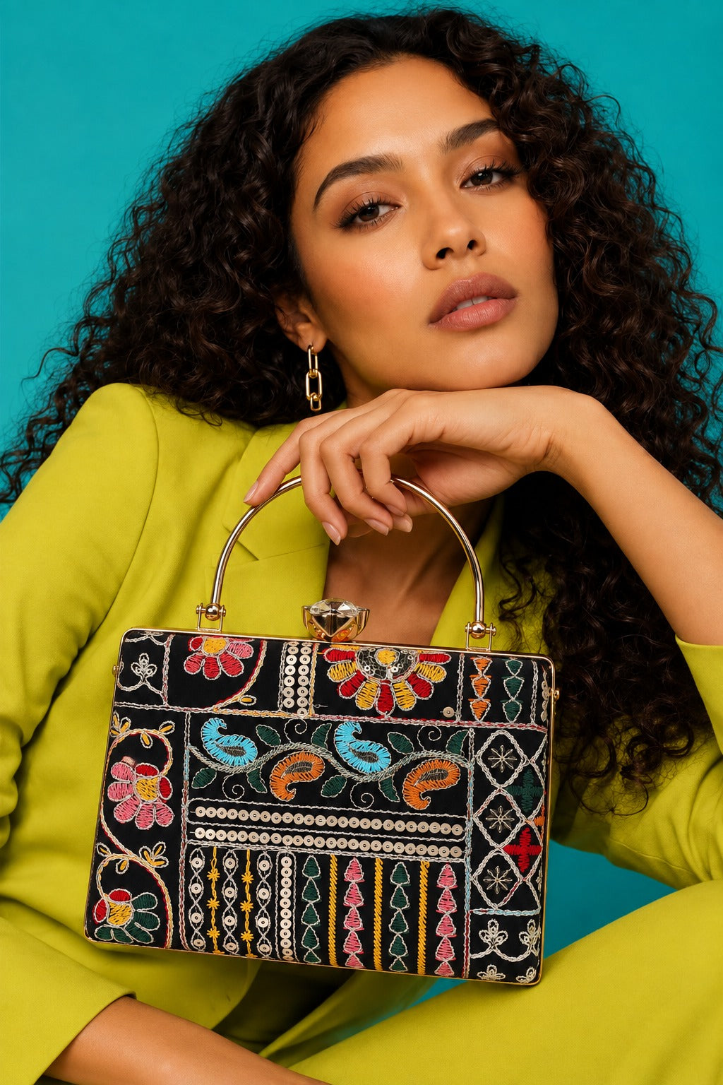 KarryQ Black Patchwork Paisley Frame Handbag
