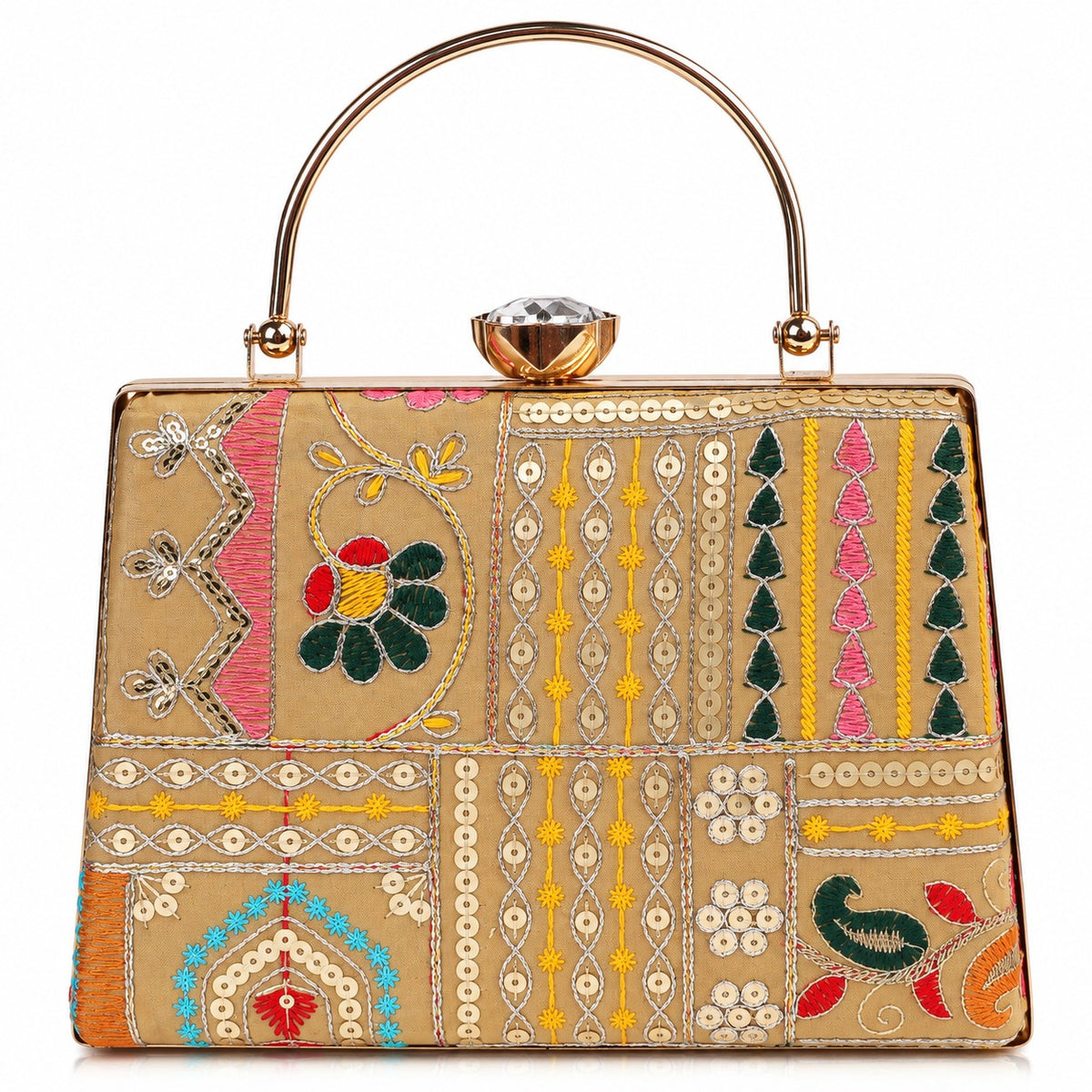 KarryQ Beige Patchwork Frame Handbag