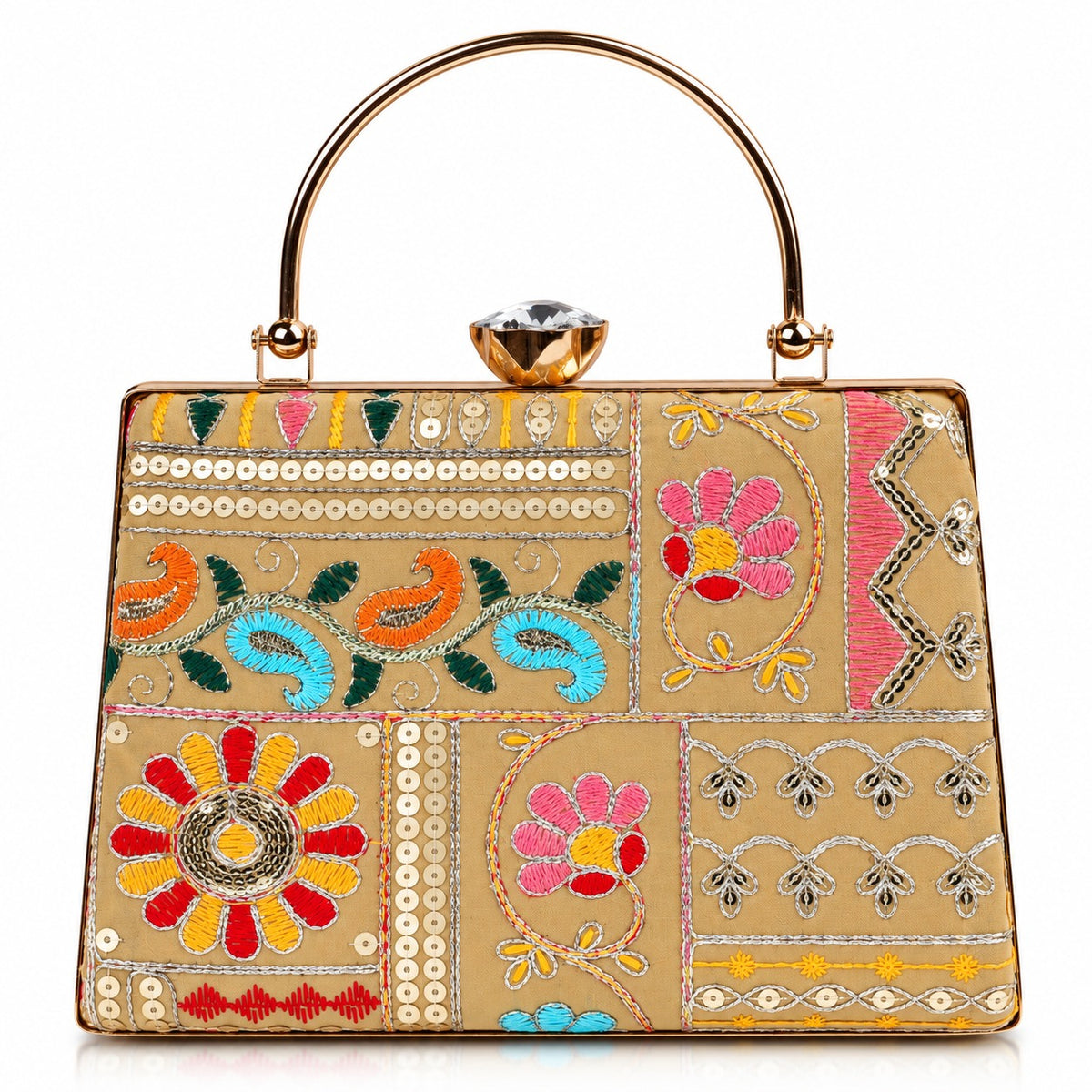 KarryQ Beige Patchwork Frame Handbag