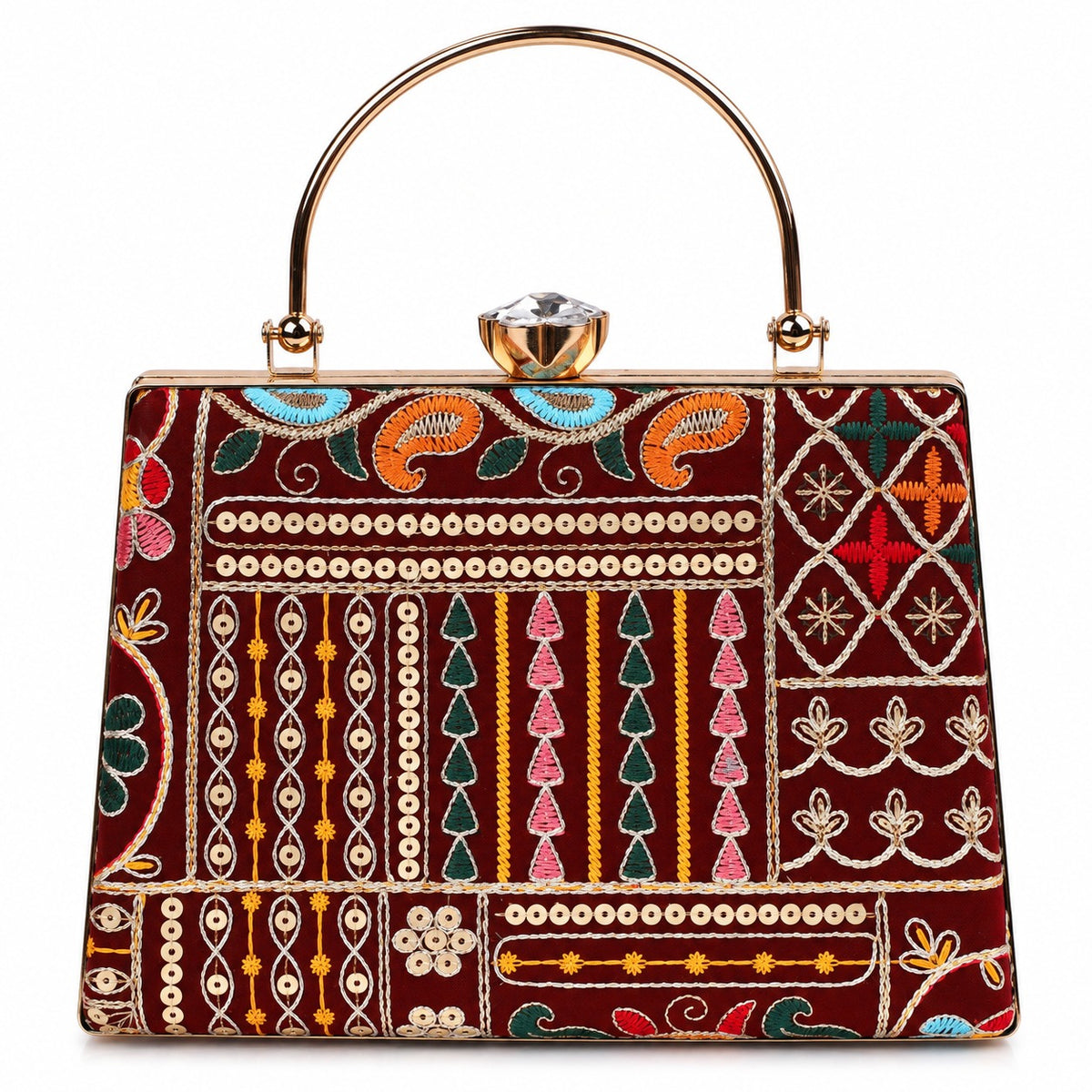 KarryQ Maroon Patchwork Frame Handbag