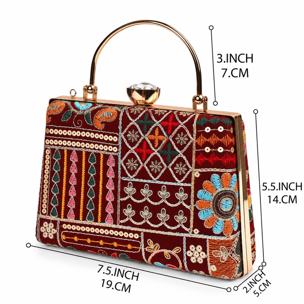 KarryQ Maroon Patchwork Frame Handbag