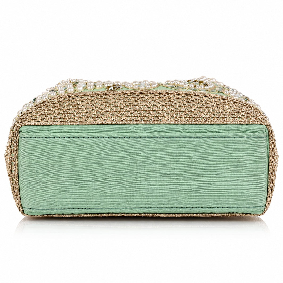 KarryQ Mint Green Stone Work Pearl Handle Potli Bag
