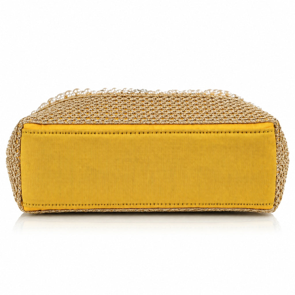 KarryQ Golden Stone Work Pearl Handle Potli Bag